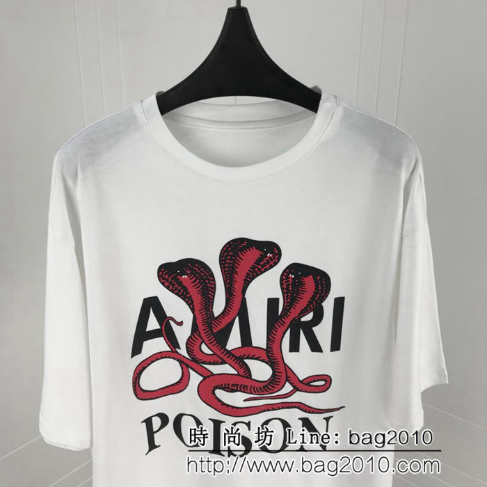 AMIRI阿米裏 19FW早春新款 POISON毒蛇閃粉 OS寬鬆版白色T恤 男女同款 ydi1701